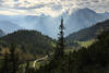 915041_Alpengipfel in Gegenlicht Bergtal Naturbild Wanderweg Kiefer Wälder Naturfoto