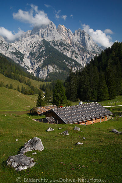 Bindalm Berglandschaft Hütte vor Ramsauer Dolomiten Reiteralpe 2286m Natur in Klausbachtal