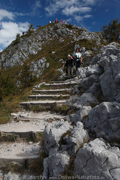 Gipfelstufen zum Jenner Felsenwelt Naturbild mit Menschen Bergstürmer Frauenpaar