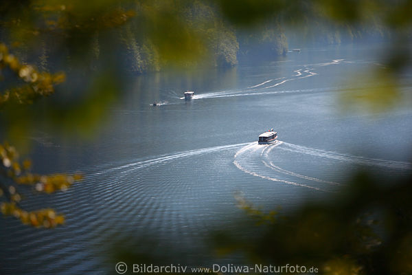 Königssee Schiffe Wasserspuren romantische Landschaft Boote durch Blätter