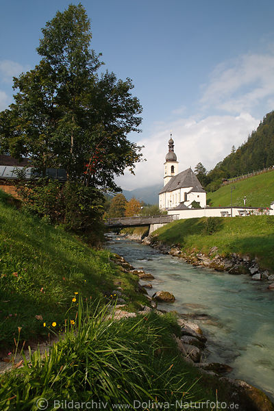 Ramsauer Ache Kirche St. Sebastian am Fluss Wasser-Brücke