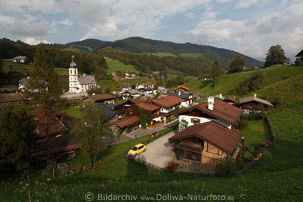 RamsauerTal Dorfblick auf Wohnhäuser Grünwiesen