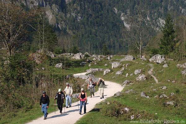 Wandertour Königssee-Obersee Naturpfad Wanderer in Nationalpark Berchtesgaden