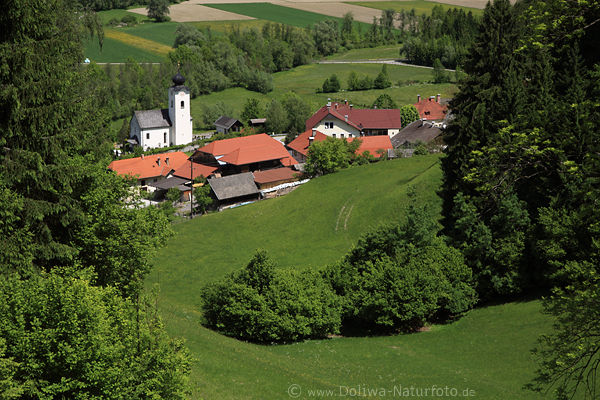 Waisach Naturfoto Dorf oberes Drautals Kirche Häuser Berge grüne Oase in Alpenlandschaft