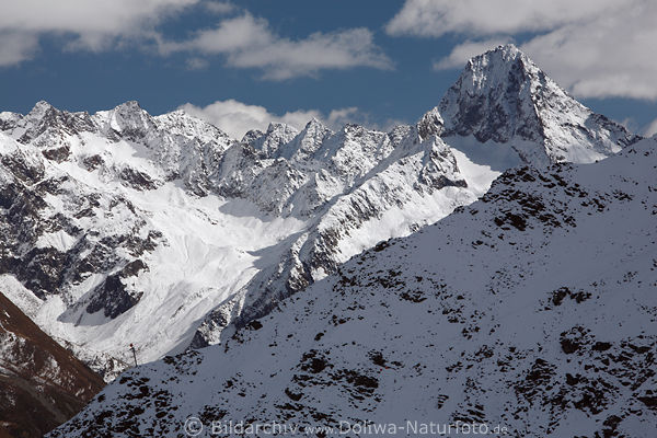 Alpengipfel Hochschober Bergspitze in Schnee weisse Winterlandschaft