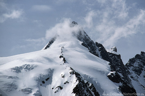 Großglockner Gipfel in Schnee Wolkennebel von Franz Josephs Höhe in Nationalpark Hohe Tauern