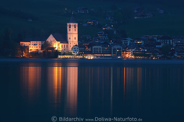 St. Wolfgang-See Nachtlichter Wasserspiegelung