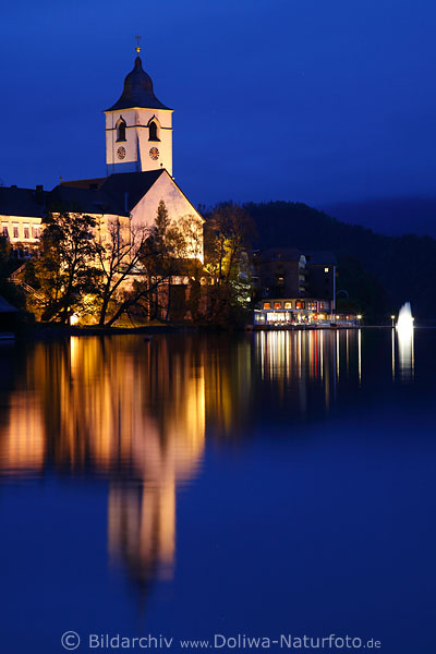 St.-Wolfgang Kirche Lichter Spiegelung in See-BlauWasser Abendromantik