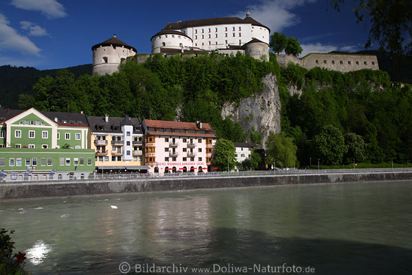Burg Kufstein Foto Innufer Wasser Promenade Unterstadt Häuser Panorama