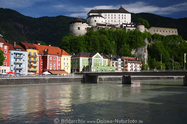 Kufstein Schloss über Inn Flussufer