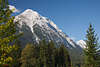 811120_ Tiroler Leutaschtal Berggipfel Naturfoto: Hohe Munde Ostgipfel Bild über grünen Bäumen thronend