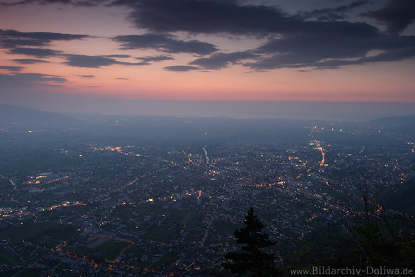 Dornbirn Luftbild Nachtlichter Panorama