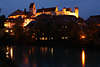 812376_ Füssen Hohes Schloss Foto bei Nacht in Allgäu, Schloßburg Nachtlichter Spiegelung im Lech Fluss