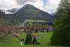 Oberstdorf Bergkulisse Allgäuer Alpenstadt-Foto Grünewiesen Naturidylle Frühlingsreise Gipfelblick