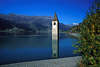 0853_Graun Dorfreste Kirchturm im Wasser von Reschensee Bild in Sdtirol Bergsee-Panorama