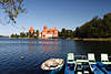 607792_ Trakai Burgansicht am Galve-See, Wasserburg mit Palast auf Insel in Foto, Traku Vytautas Grossfrst-Burg