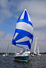 Masuren Skipper unter Blausegel in Wind Wasserlandschaft Lwentin-See (Niegocin)