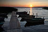 Lasmiady See Landschaft Sonnenuntergang ber Boote am Wasser Mole Steg in Malinwka Masuren Natur
