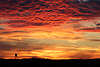 Rothimmel Wolkenglhen Fotografie Naturschauspiel Bild Jagdkanzel am Horizont in Rotlicht