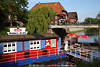 Hausboot-Caf Hiddos Arche Foto an Hitzacker Brcke ber Elbe-Zufluss Wasserkanal