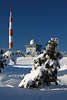 Brocken Sendemast einstiger Fernsehturm Winterfoto Harz weiss-blaue Schneelandschaft Nationalpark Hochharz Winterreise