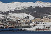 Sankt Moritz Winterfoto Berghang Wald Skipisten Naturfoto Alpenpanorama �ber City am Seeufer
