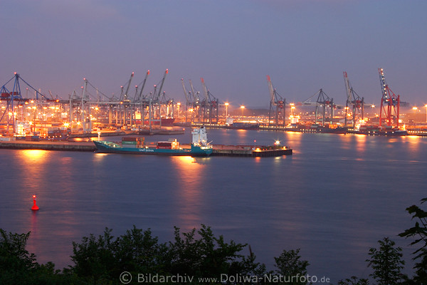 Containerhafen Nachtlichter an Elbe Wasser Schiff Krne Maritimer Leinwanddruck
