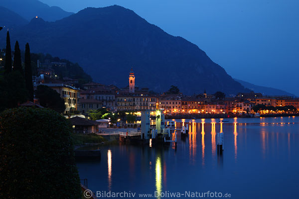 Comer See Hafenbild Romantik-Nachtlichter von Bergstadt Menaggio Leinwanddruck